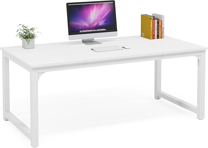 Tribesigns Modern Computer Desk, 63 x 31.5 inch Large Executive Office Desk Computer Table Study Writing Desk Workstation for Home Office, Spliced Desktop, White