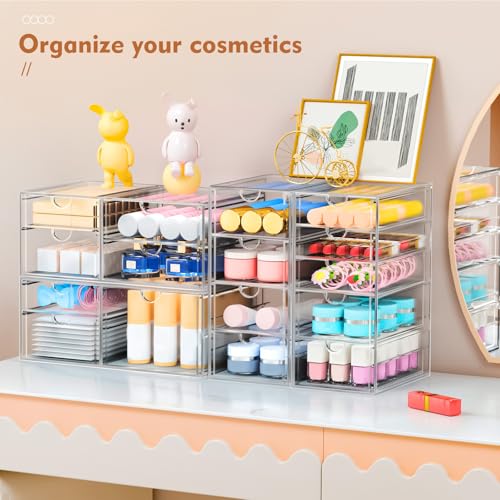 ARSTPEOE Makeup Acrylic Organizer with 17 Drawers(4 Sets), Desk Organizers and Accessories, Clear Makeup Organizer, Dustproof Storage Drawers for Office Art Craft Supplies - size: 17 Drawers
