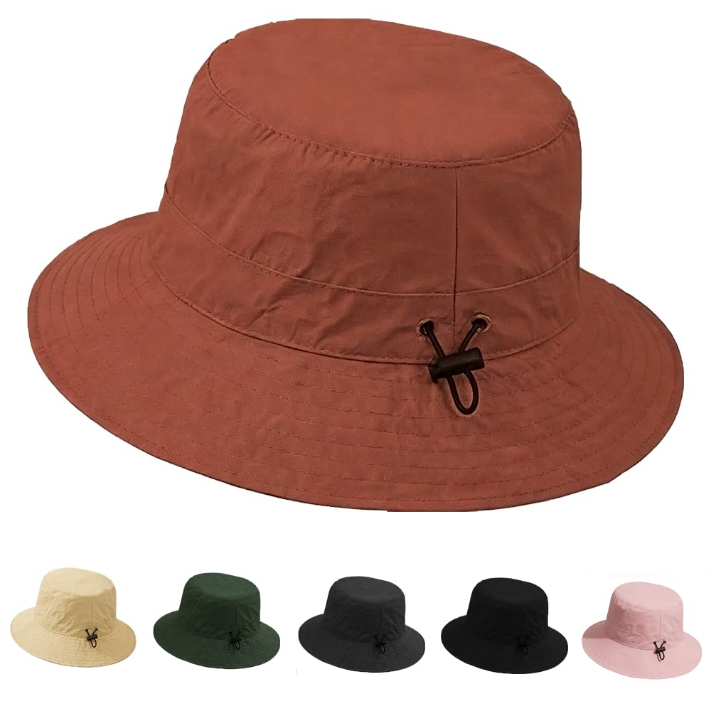 Foldable Bucket Hat for Men Women - Quick Dry Wide Brim Sun Hat with UPF 50+ UV Protection, Packable Breathable Cap for Travel, Hiking, Fishing & Beach(Brick red)