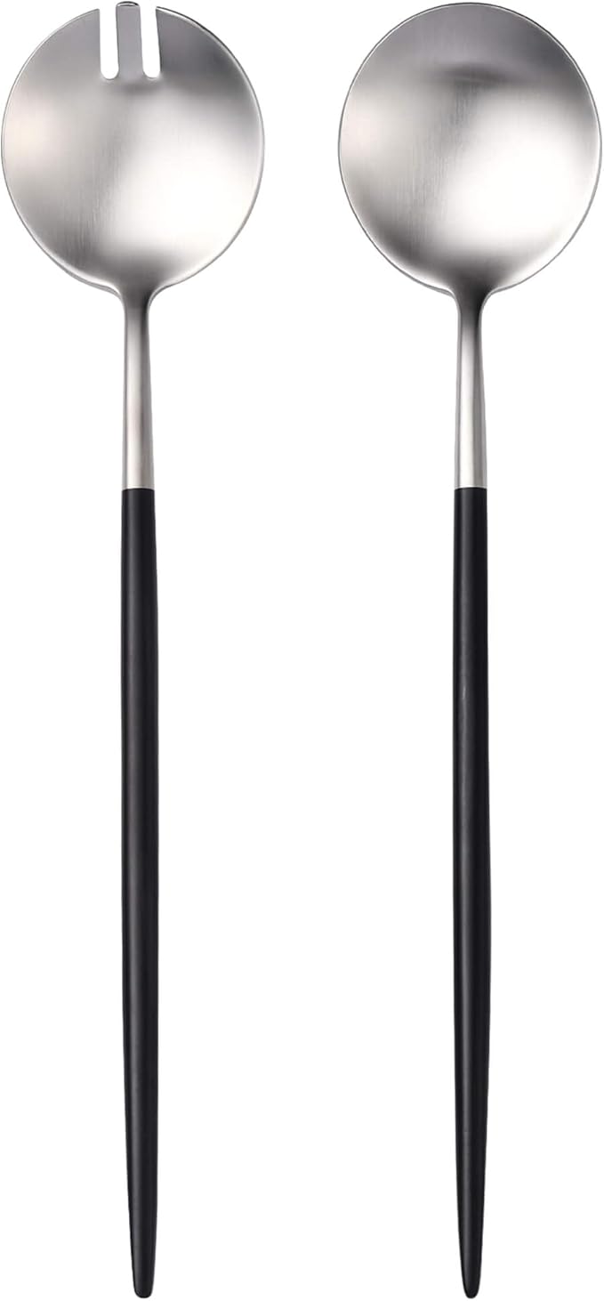 Lemeya Gold Salad Serving Utensils,Serving Spoons Stainless Steel,2Pcs Long Handle Salad Servers 11.42 Inch,Salad Utensils for Serving,Matte Finish,Dishwasher Safe