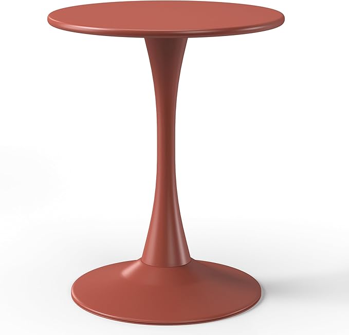 Costaelm Small Dining Table, Round PP Outdoor Table, Weather Resistant Balcony Table for Outside Poolside Deck Lawn Garden Backyard, Red