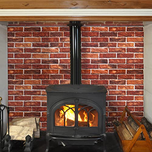 Red Faux Brick Wallpaper Peel and Stick Wallpaper 3D Brick Contact Paper 17.71in ¡¿ 118in Self Adhesive Wall Paper for Fireplace Bedroom Living Room Decoration
