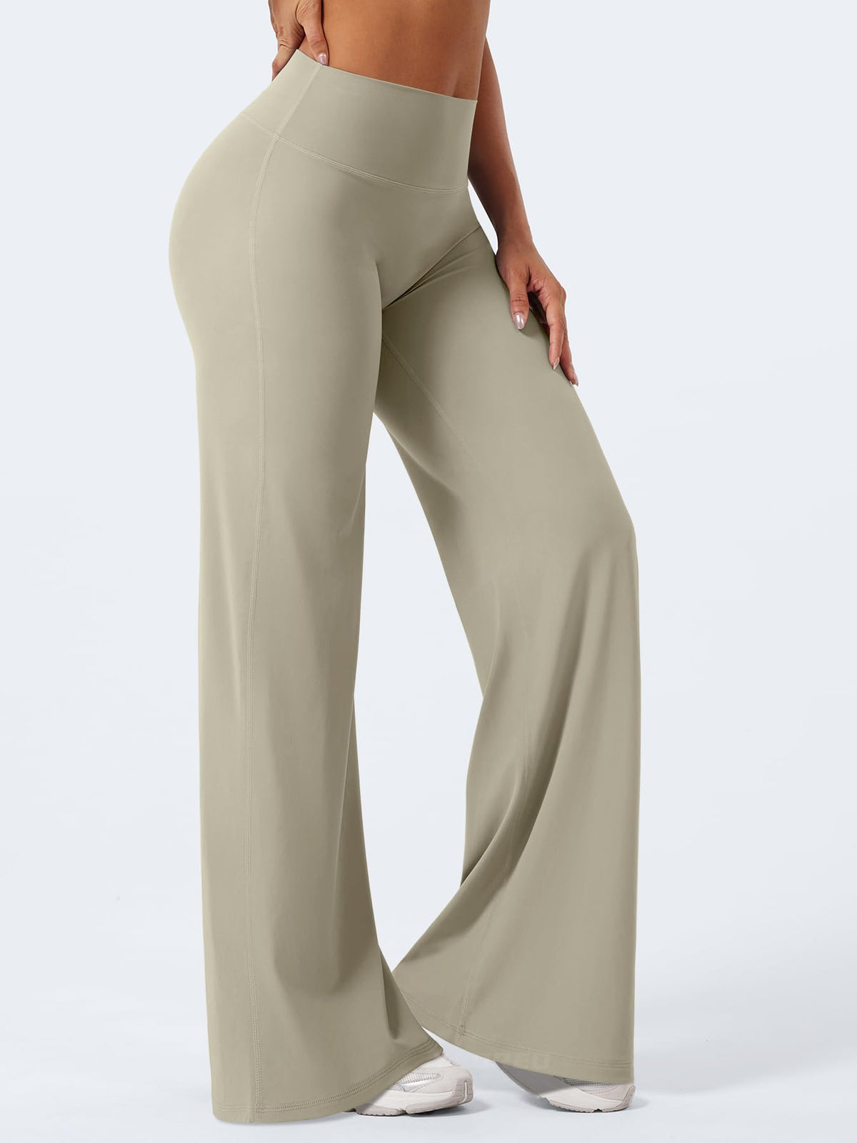 YEOREO Workout Leggings Womens No Front Seam Straight Leggings 35" High Waist Buttery Eddiy Gym Yoga Pants Light Sand M