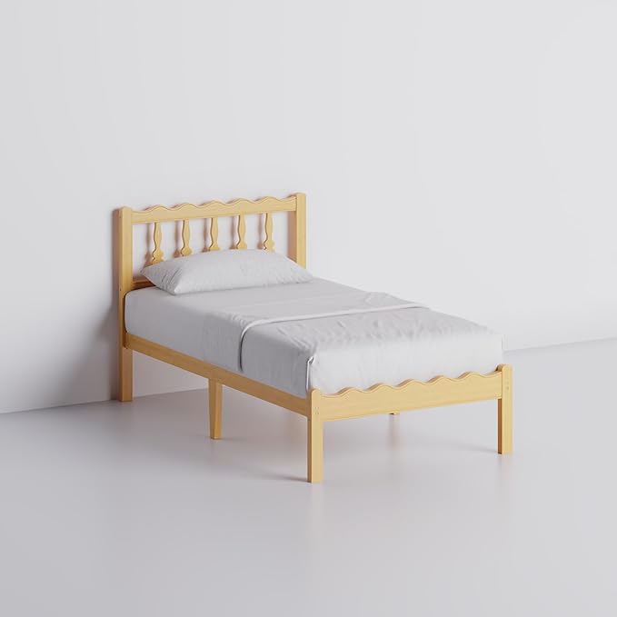 Bamboo Twin XL Bed Frame with Headboard, 14 inch Solid Wood Platform Bed Frames Twin XL Size with Metal Slats, No Box Spring Needed, Easy Assembly, Noise Free