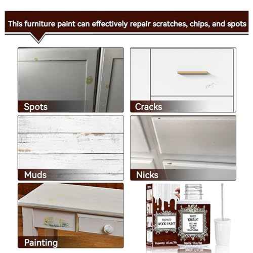 Brohood Wood Paint for Furniture Cabinet Kitchen Door, Semi-Gloss White Scratch Repair for Wood Surface Renovation, 1 Oz White Paint for Spots and Chips