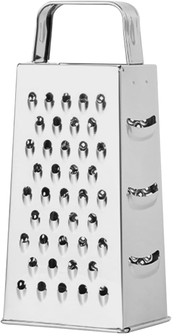 Ciieeo Multifunctional 4-Sides Box Grater Stainless Steel Kitchen Gadget for Cheese Vegetable Fruit Grating and Slicing with Comfortable Grip Compact 9.64X4.17X3.14 Inch