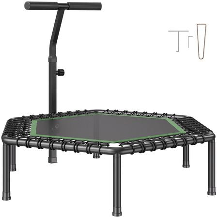 54.5 Inch Mini Trampoline, 450 lbs Max Load Fitness Rebounder, Stable & Quiet Small Trampoline with 3 Levels Height Adjustable & Foam Handle, Exercise Rebounder for Adults Indoor/Garden Workout