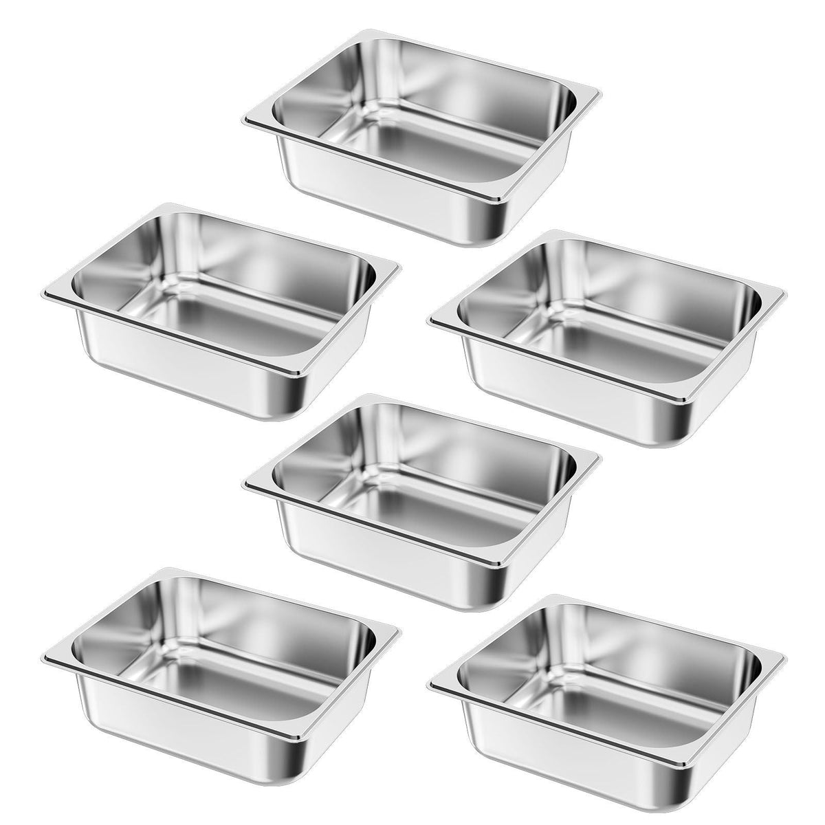 6 Pack Stainless Steam Hotel Pans, 1/2 Size Table Steam Pan, 4 Inch Deep Anti Jam Restaurant Supplies Reusable Rustproof Catering Storage for Home, Party, Restaurant, Hotel, Buffet