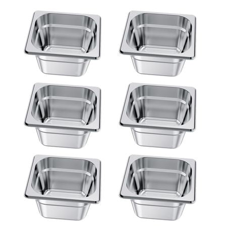 6 Pack Stainless Steam Hotel Pans, 1/6 Size Table Steam Pan, 4 Inch Deep, Anti Jam Restaurant Supplies Reusable Rustproof Catering Storage for Home, Party, Restaurant, Hotel, Buffet