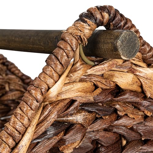 Creative Co-Op Boho Oval Braided Bankuan Bathroom Tissue/Toilet Paper Basket with Wood Handle, Brown - color: Brown