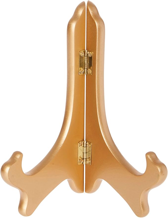Bard's Hinged Gold-toned MDF Wood Plate Stand, 7" H x 6" W x 4.25" D (7" - 9" Plates)