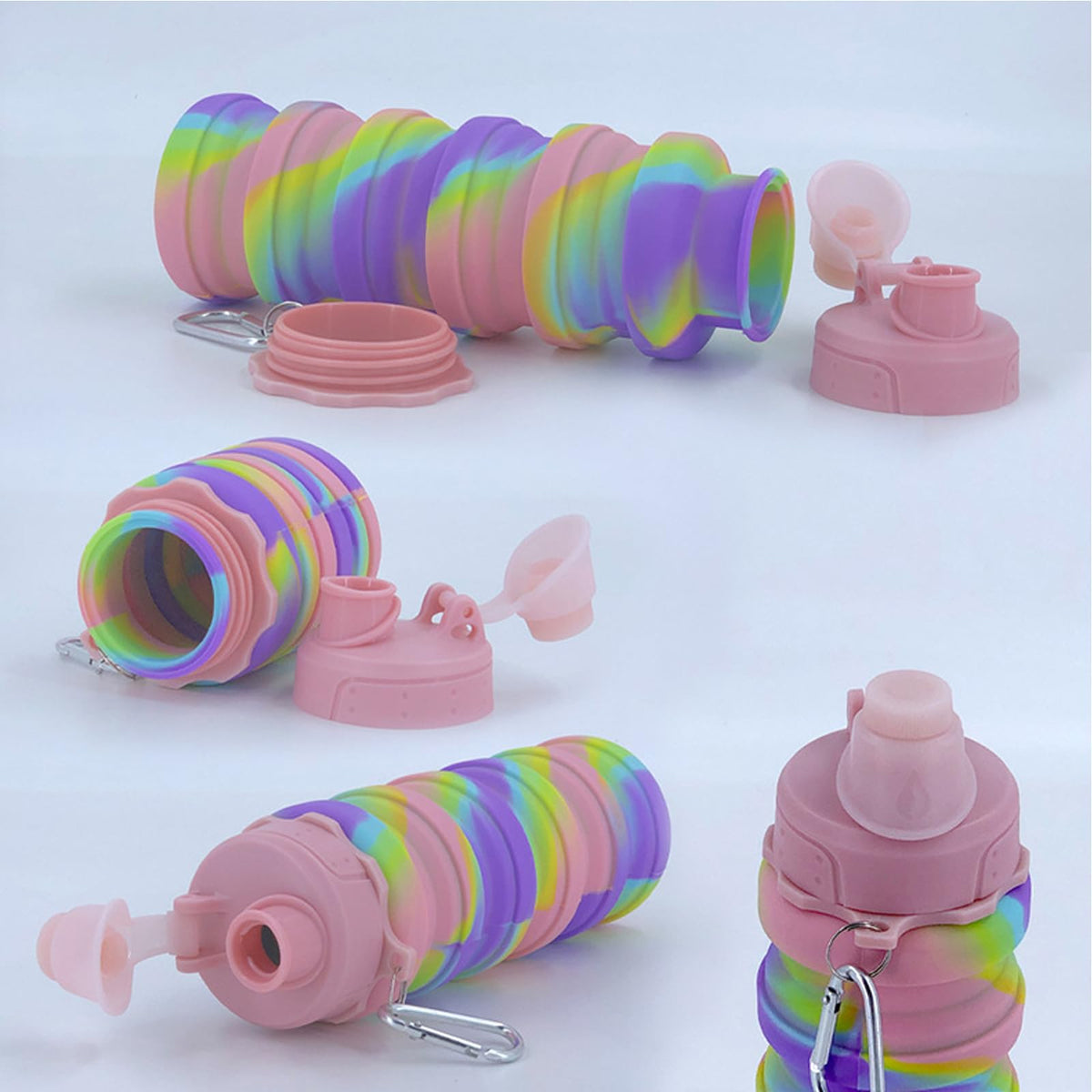 YCTMALL Collapsible Water Bottles Two Pack Travel Sports Portable Sport Water Bottle comes with mountaineering Buckle 500ml silicone Water-proof camping water bottle (Purple and Purple Color)