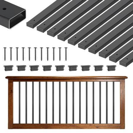 61 Pack Deck Balusters, 36 in Galvanized Steel Railing Spindles, Hollow Rectangle Metal Decking Stair Balusters with Pre-Drilled Hole, End Caps, Screws, for Deck, Porch & Stair Railing, Black