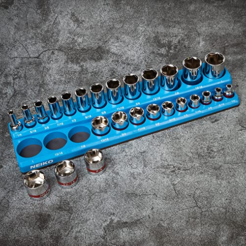 NEIKO 03972A Magnetic Socket Holder, 3/8¡± Drive, 1/4¡± to 1¡± SAE, Shallow & Deep Sockets Tray, Standard Socket Set Organizer, Socket Organizers for Toolboxes Trays, Scratch Free, High Visibility