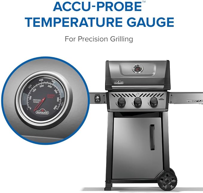 Napoleon Freestyle 365 Propane Gas Outdoor Grill, Graphite Grey – 3-Burner BBQ with Stainless Steel Cooking Grates