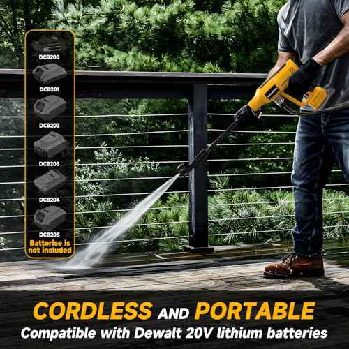 Cordless Pressure Washer for Dewalt 20V Battery 700 PSI Portable Handheld Power Washer with 6-in-1 Nozzle Foam Cannon for Car Floor Fence Wall Cleaning (Battery Not Included)