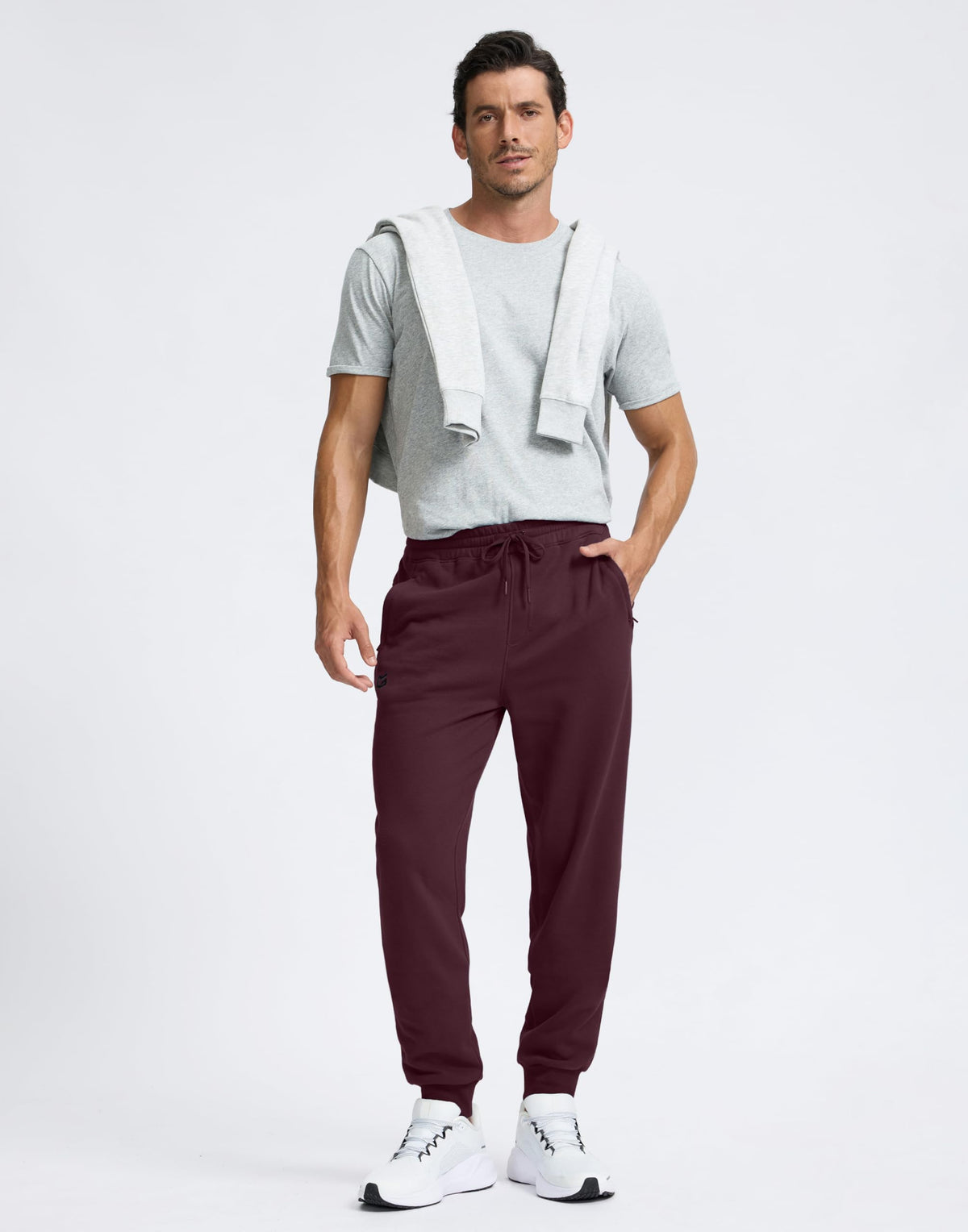 G Gradual Men's Cotton Fleece Lined Joggers with Zipper Pockets Athletic Running Workout Gym Sweatpants Winter Warm Pants Wine