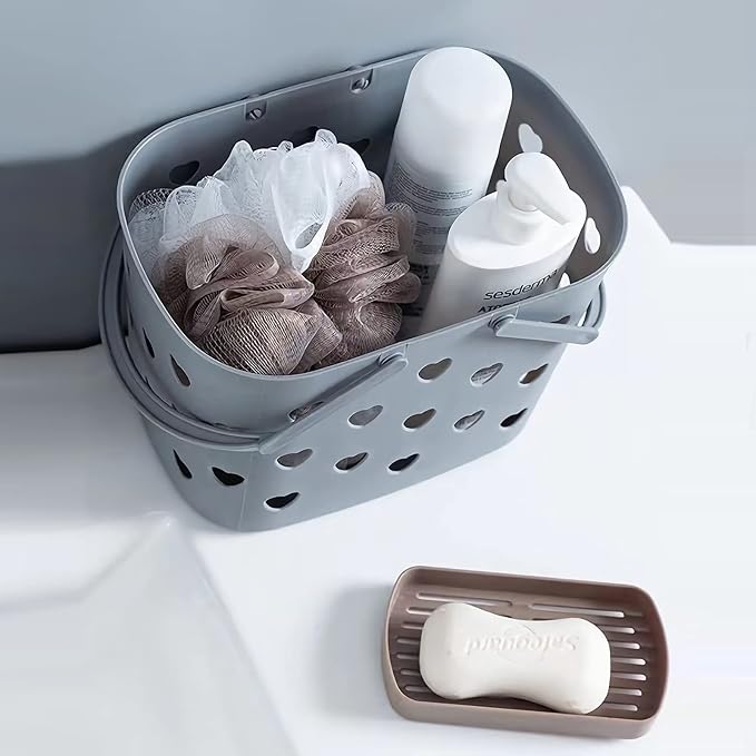 Anyoifax Portable Shower Caddy Tote Plastic Storage Basket with Handle Box Organizer Bin for Bathroom, Pantry, Kitchen, College Dorm, Garage - Grey