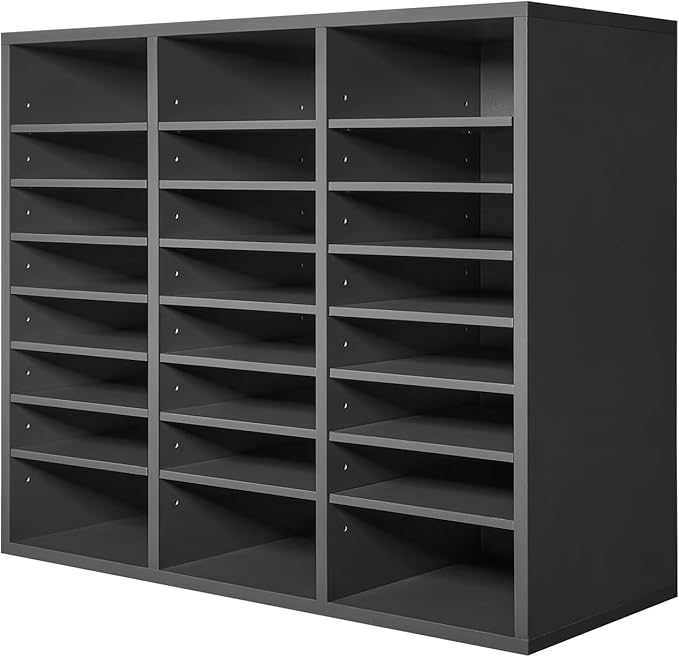 VEVOR Literature Organizer, 24 Compartments Office Mailbox with Adjustable Shelves, Wooden Mailbox Sorter Medium Density Fiberboard Office Home Classroom Storage for Files, Documents, Papers, Grey