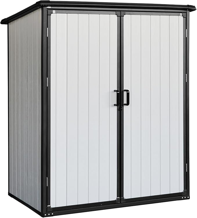 5x3 FT Resin Outdoor Storage Shed with Floor, Resin Cabinet with Lockable Doors, Waterproof Plastic Bike Tool Shed Easy to Install for Patio Furniture, Bikes, White