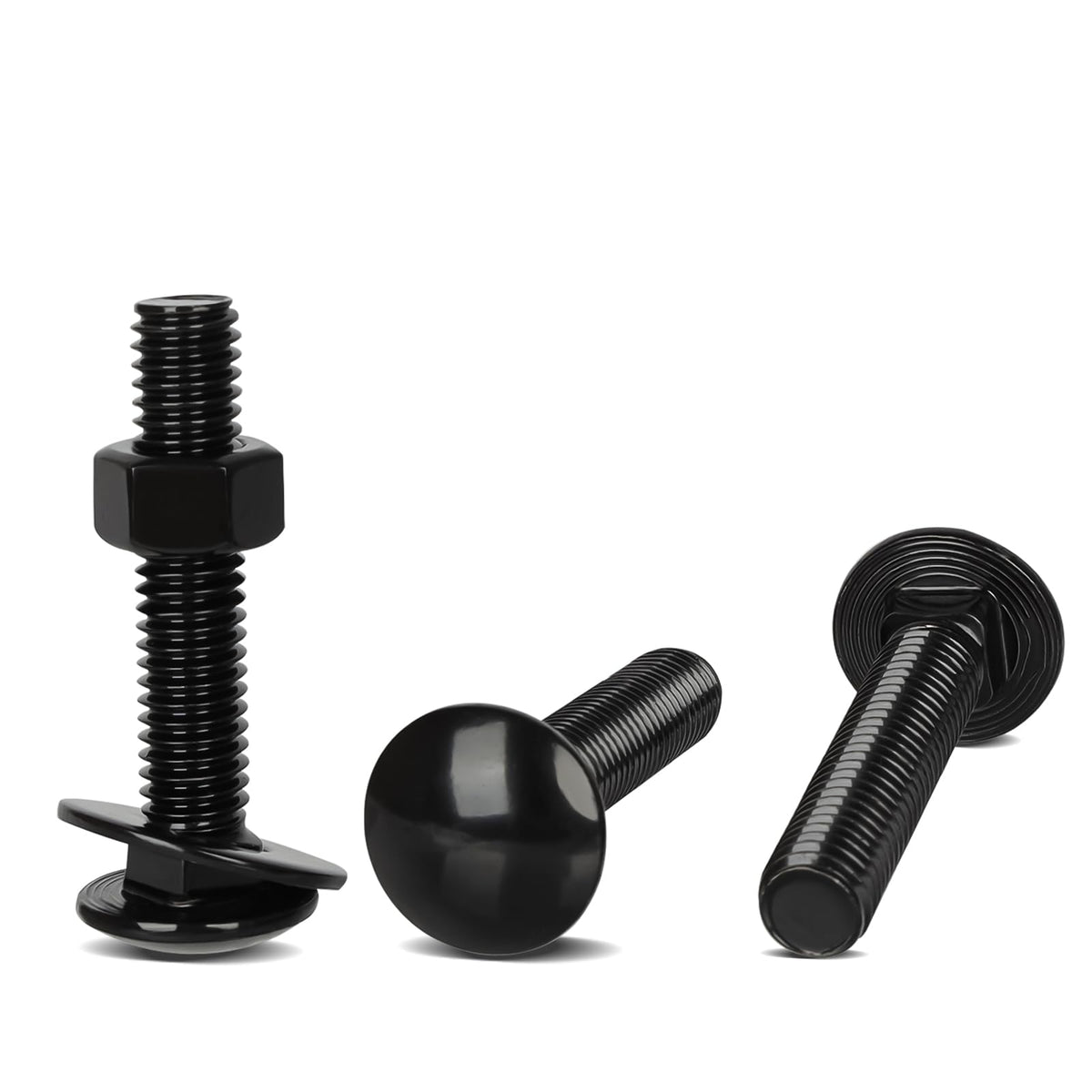 OUSCHR 1/4-20 x 1-1/2" Carriage Bolt Kit, Stainless Steel 304 Carriage Bolts Screws with Hex Nuts & Flat Washers, Round Head Square Neck, Full Thread, Black Finish, 12 Sets