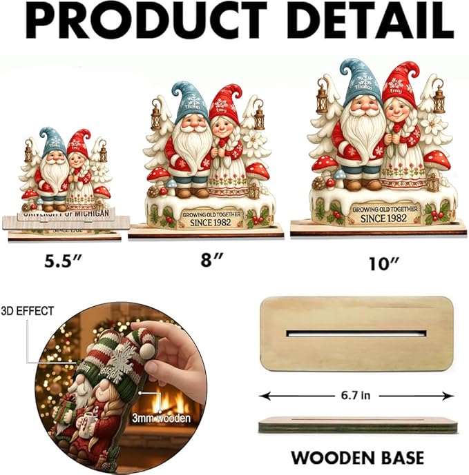 Personalized Growing Old Together Christmas Wooden Plaque, Custom Standing Couple Figurine Gift, Holiday Home Decoration for Parents or Grandparents, Heartfelt Christmas Keepsake