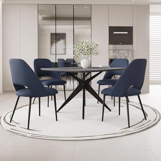 Kidol & Shellder 45.2" Square Dining Table Set for 2-4 People Modern MDF Wooden Dining Room Table with X-Shaped Metal Base Kitchen Table for Dining Room Kitchen Office(Black Table+2pcs Blue Chairs