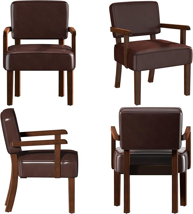 Accent Chair, PU Leather Living Room Chairs Oversized with Soft Seat and Armrests, Armchair for Bedroom, Dinning, Reading, Waiting Rooms (Leather Cherry)