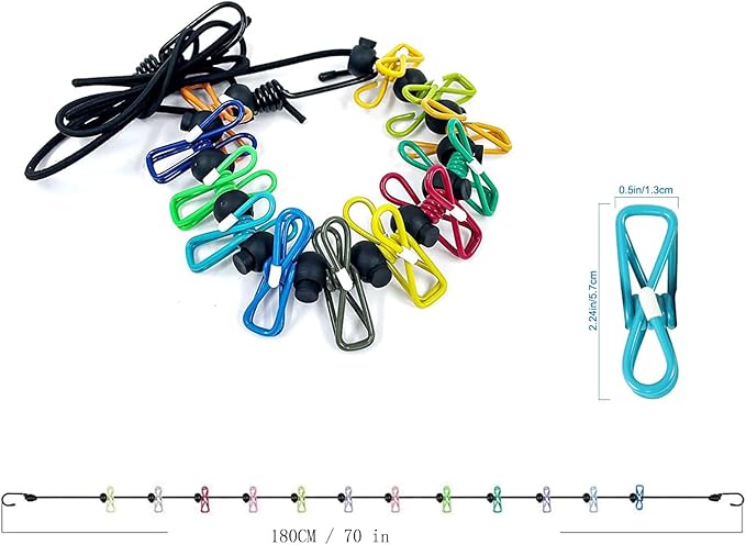Retractable Portable Clothesline for Travel,Clothing line with 12 Clothes Clips,for Indoor and Outdoor Laundry Drying line,Outdoor Camping Accessories (2 Pack)