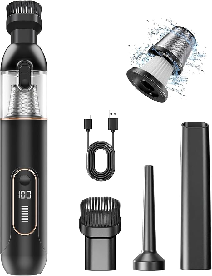 Handheld Vacuum Cordless, Car Vacuum Portable with 20000Pa Ultra-Strong Suction, Multi-Function Hand Vacuum Rechargeable for Cars, Home, Pet Hair & Outdoor Use