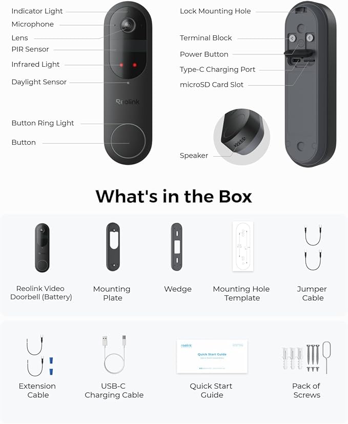 REOLINK Wireless 2K Battery Video Doorbell Camera, 150°x150° Head-to-Toe View, 2.4/5 GHz WiFi, Battery or Wired Power Options, Two-Way Talk, Person/Vehicle/Package Detection(Chime not Included)