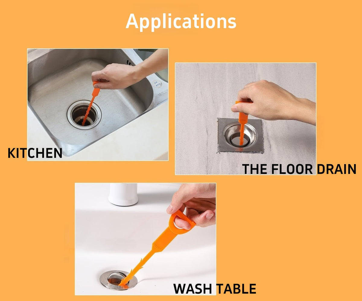 6-Piece Professional Drain Snake Cleaning Kit - Heavy Duty Clog Remover Tool for Shower, Sink, Bathtub, Toilet, Kitchen - Hair Removal Unclogger with Drill Attachment, Reusable Plastic Pipe Cleaner