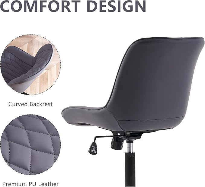 YOUNIKE Ergonomic Home Office Desk Chair Comfy Small Criss Cross Chair with Wheels Swivel Adjustable Modern Vanity Chair with Back Armless Cute Leather Upholstered Rolling Task Chair Dusty Blue