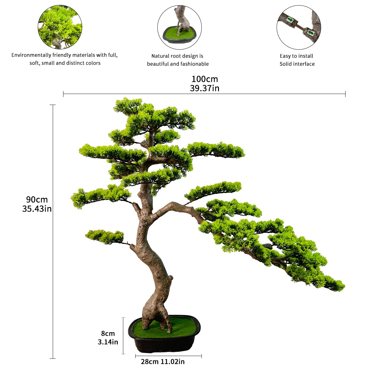 VIGGDA 3ft(43in) Artificial Bonsai Tree Juniper Faux Plants Indoor Big Fake Plants Decor with Ceramic Pots for Home Table Office Desk Bathroom Shelf Bedroom Living Room Farmhouse Decorations