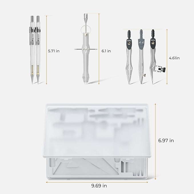 Nicpro 22 PCS Compass Geometry Tools with Case, Drafting Tools Geometry Set with Swing Arm Protractor, Rulers, Metal Compass, Square Set, Mechanical Pencil, Back to School Supplies for Students
