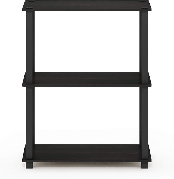 Furinno TURN-S-TUBE Storage Shelves, 3-Tier Book Shelf, Corner Shelf, Toolless Open Shelves, for Organization and Storage, Living Room, Garage, Home Office, Espresso