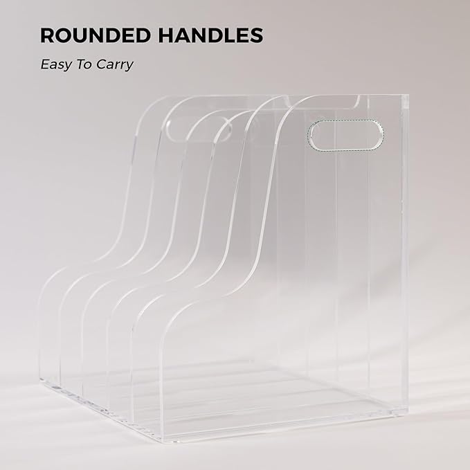 5 Vertical Compartments File Holder, Clear Acrylic Desk Organizer and Storage Bins Holding for Magazines, Binders, Notebooks, Envelopes, Multi-purpose Document Organizer for Home Office