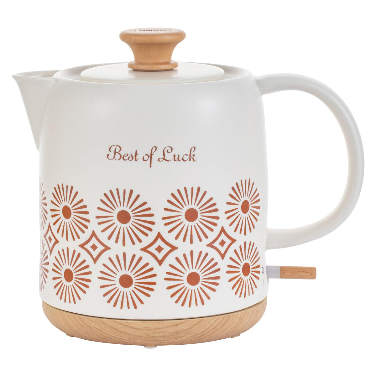 LONGSEED 1L Ceramic Electric Kettle, 1000W Fast Boil Cordless Tea Pot with Screen Printed Motif, BPA-Free Ceramic, Auto Shut-Off & Boil-Dry Protection Housewarming Gift