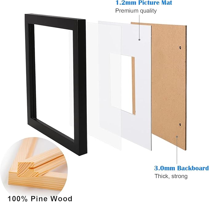 Egofine 22x28 Solid Wood Picture Frame, Made of Solid Wood Covered by Plexiglass 18x24 with Mat 22x28 without Mat, Poster Frame for Wall Mounting Hanging Photo Frame Vertically or Horizontally, Black