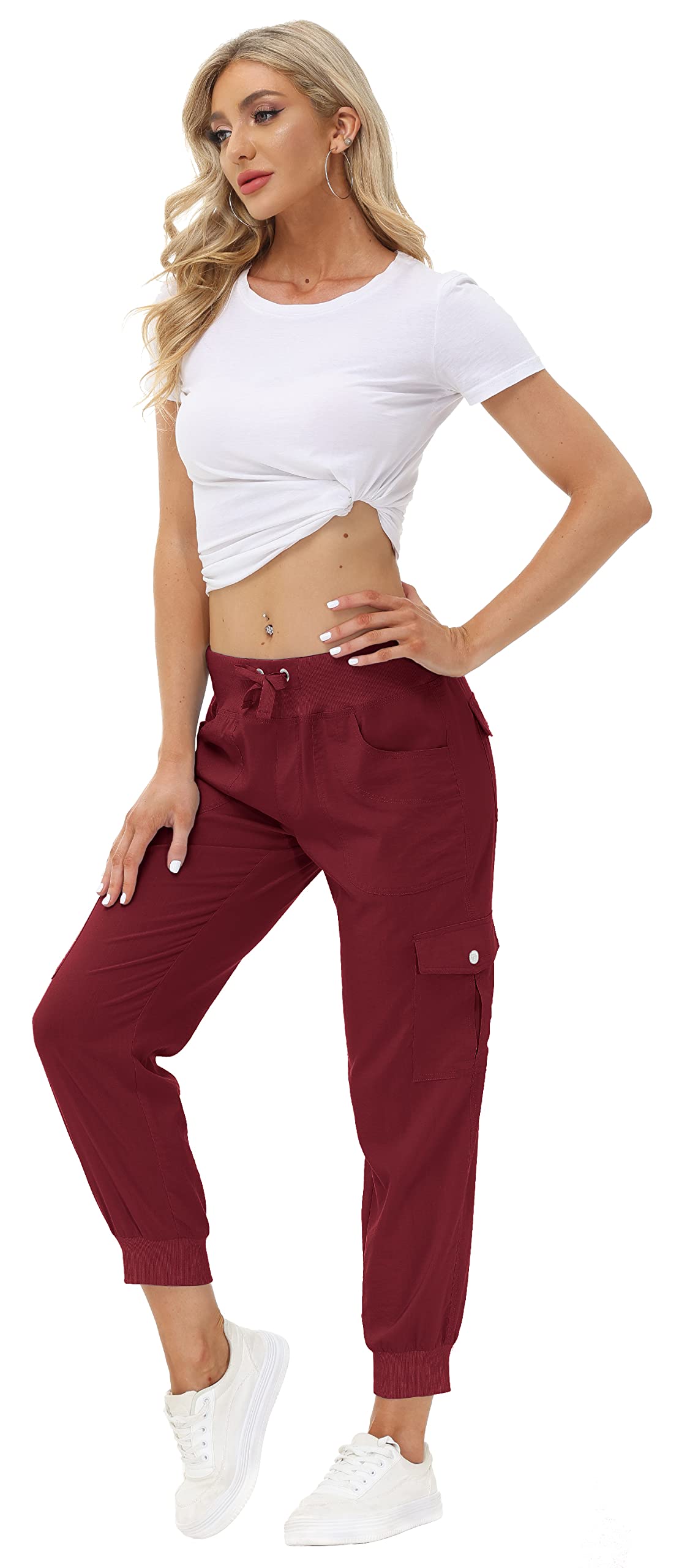 MoFiz Hiking Cargo Pants for Women with Pockets Lightweight Quick Dry Athletic Outdoor Summer Travel Casual Joggers Sweatpants Wine Red 4XL