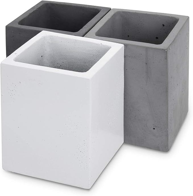 MyGift Pen Holder Pencil Holder For Desk,Pen Cup Holder For Desk,Concrete Desktop Pencil Cup,Modern Gray-Tone,Set of 3