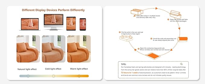 Orange Cloud Couch Loveseat, Modern Teddy Fabric Boneless Sectional Sofa in a Box for Living Room, Modular Floor Couch, No Assembly Required, Sofas para Sala
