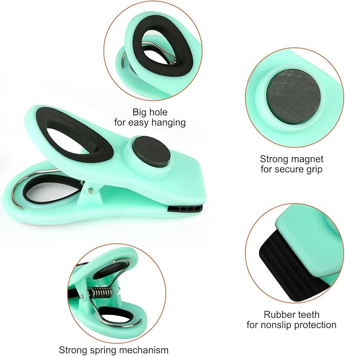 TACGEA Chip Clips, Magnetic Bag Clips with Air Tight Seal for Food Storage, 12 Pieces (Blue Ombre)