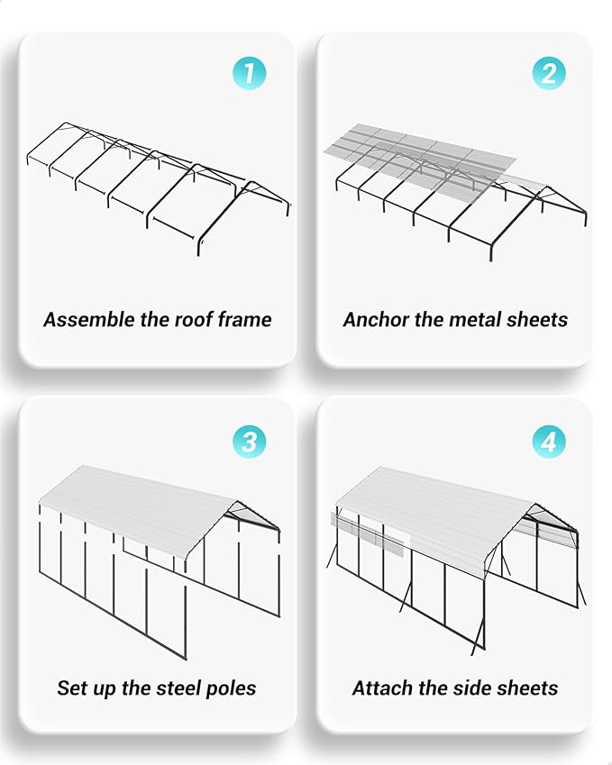 13'x26'x11' Oversized Metal Carport, Steel Heavy Duty Car Ports for All-Weather, Tall Carport for Full-Size Pickup Trucks, Boats, and Tractors, N.W. 780 Lbs