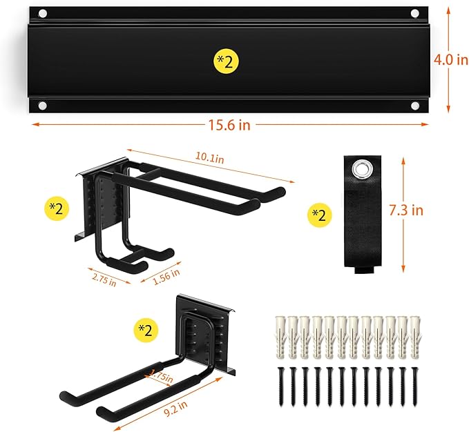 Garage Tool Organizer Wall Mount, Yard Garden Tool Organizer, Adjustable Tool Storage Rack with 4 Heavy Duty Steel Hooks, Max Load 200lbs Garage Organization, Black