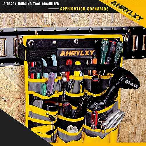 E-Track Hanging Tool Organizer, E Track Wall Hanging Pocket Tool Holder, E-Track Accessories for Enclosed Trailer, Garage Warehouse and Workshop, Etrack Wall Mount Multi Pockets Tool Organizer