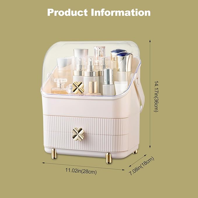 Ergocar Four Leaf Clover Series Make Up Case Dustproof Cosmetic Storage Box, Cosmetics Skin Care Products Multi-Function Jewelry Organizer Case - white