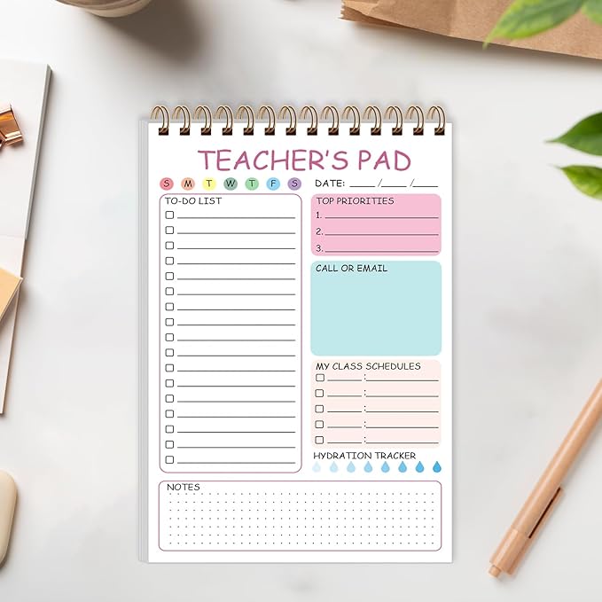 Teacher Notepad - Teacher To Do List Notepad, Spiral Checklist Notebook Organizer for Teachers Notes Task Appointment, Teacher Appreciation Gifts, 5.8'' x 8.3'', Pink