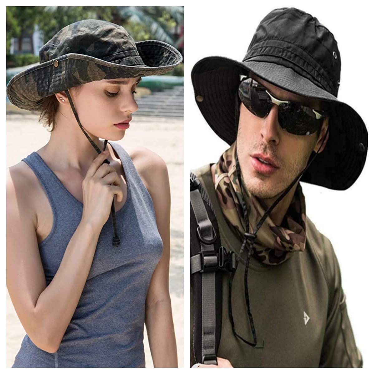 Sun Hats for Men Women Bucket Hat UPF 50+ Boonie Hat Foldable UV Protection Hiking Beach Fishing Summer Safari(1pack-Green Camo)