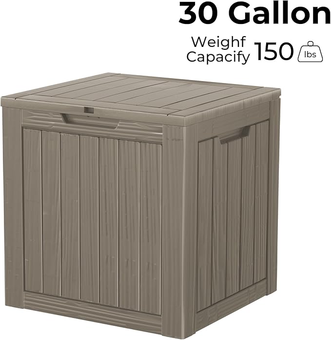 30 Gallon Double-Wall Resin Deck Box - Lockable Waterproof Outdoor Storage Box, 515bs Capacity & Doubles as Seating for Patio Furniture - Garden Tools, Pool Accessories (Brown)